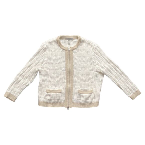 Cotton By Autumn Cashmere Womens Cardigan Knit Zip-Up Sweater Beige Cream Size M - Picture 3 of 6